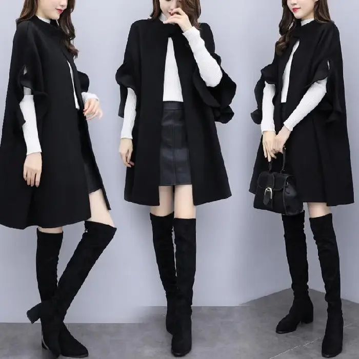 Women Woolen Coat Red British A-Line Cape Medium - Image 4