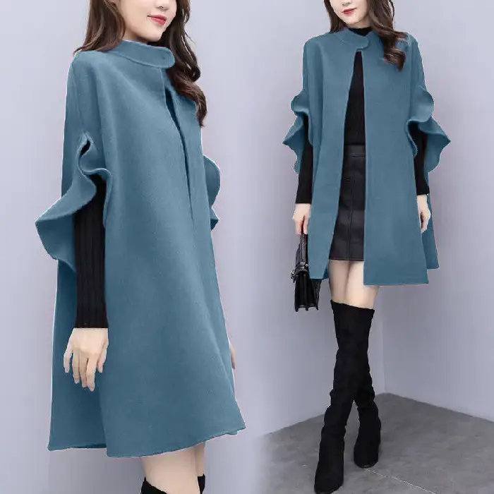 Women Woolen Coat Red British A-Line Cape Medium - Image 5