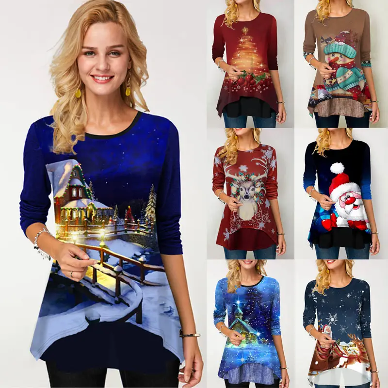 Christmas Santa Print Women's T-Shirt Black