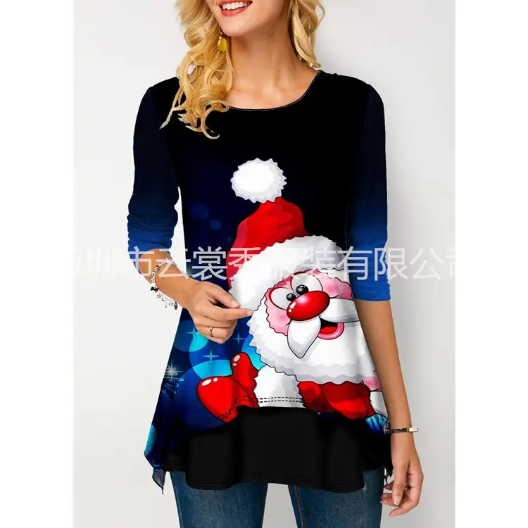 Christmas Santa Print Women's T-Shirt Black