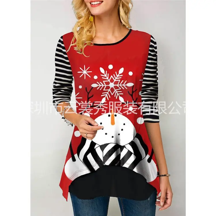 Christmas Santa Print Women's T-Shirt Black