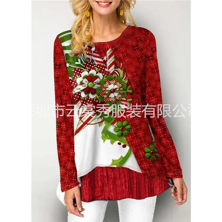 Christmas Santa Print Women's T-Shirt Black