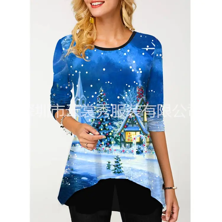 Christmas Santa Print Women's T-Shirt Black