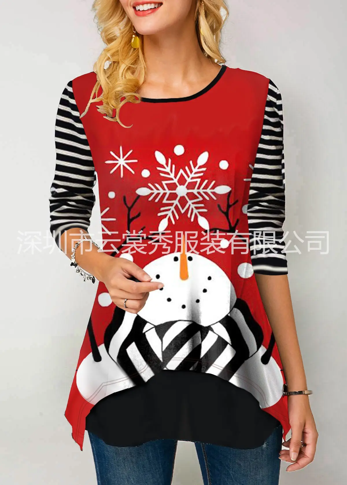 Christmas Santa Print Women's T-Shirt Black