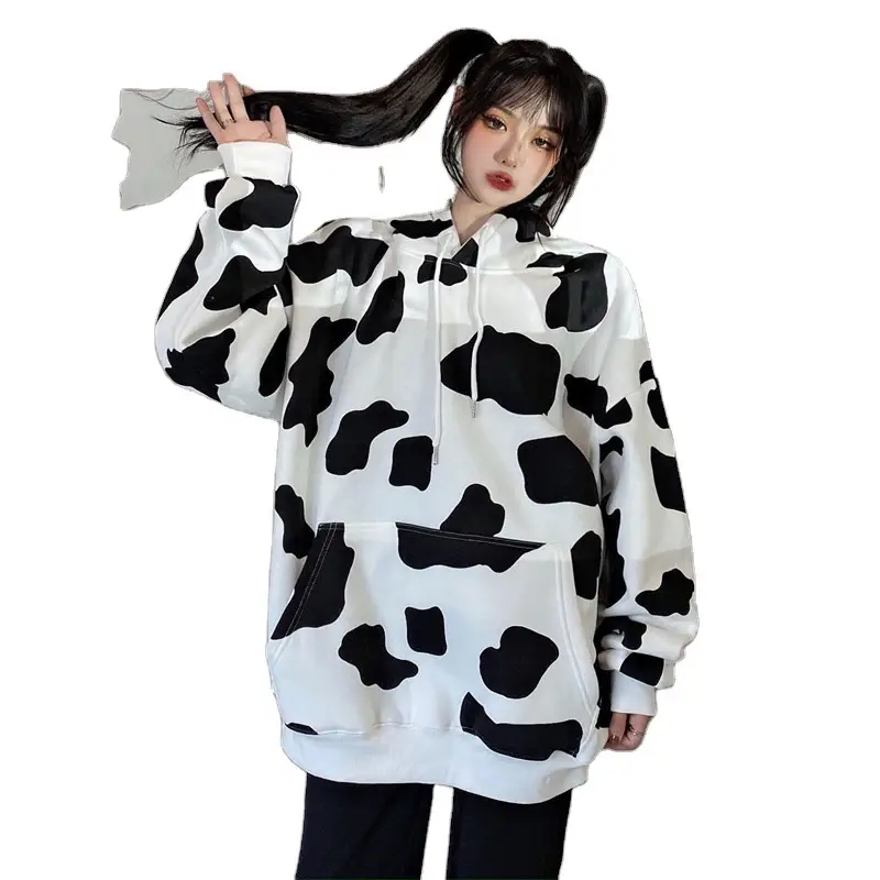 Cow Print Hooded Pullover Top Women 190g - Image 5