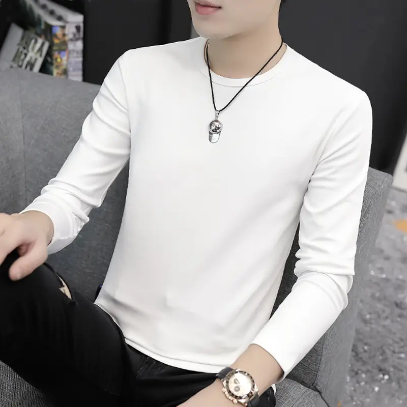 Men Black Long Sleeve T-Shirt Round Neck Spring Fall - Image 2