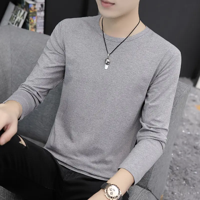 Men Black Long Sleeve T-Shirt Round Neck Spring Fall - Image 4