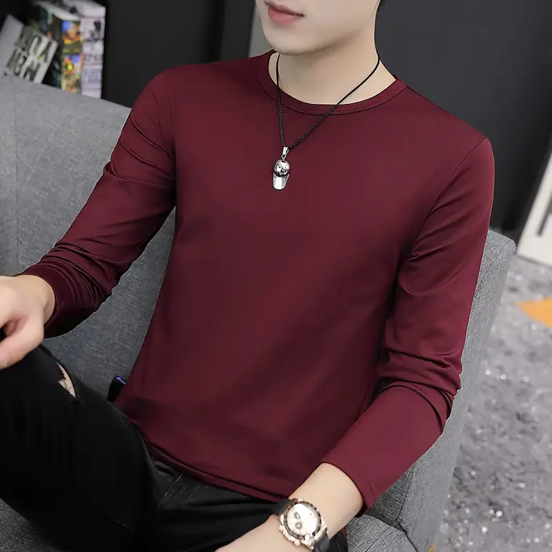 Men Black Long Sleeve T-Shirt Round Neck Spring Fall - Image 6