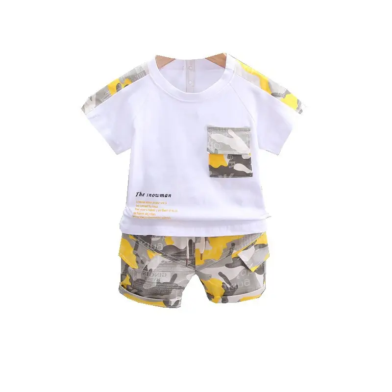 Children's White Camo T-Shirt Shorts Set Summer Casual