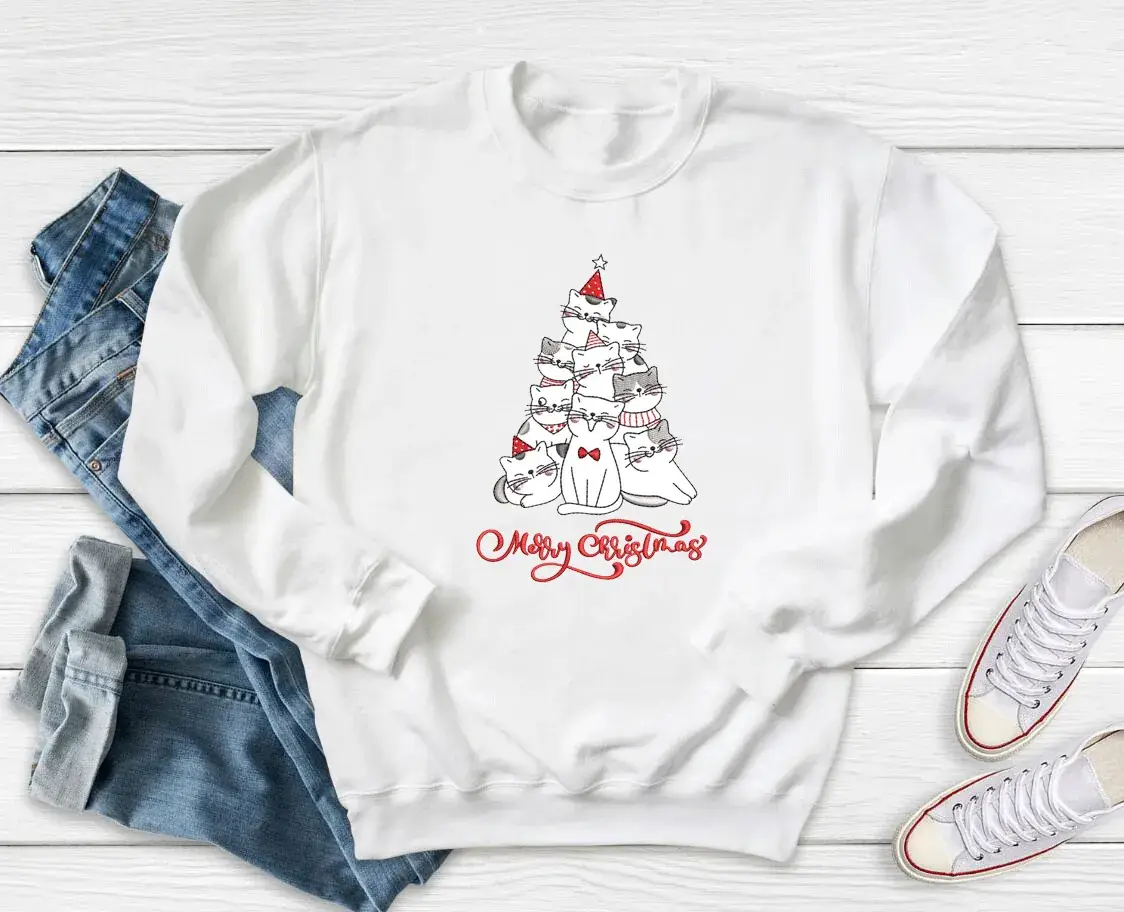 Pink Christmas Tree Printed Sweatshirt Merry Christmas