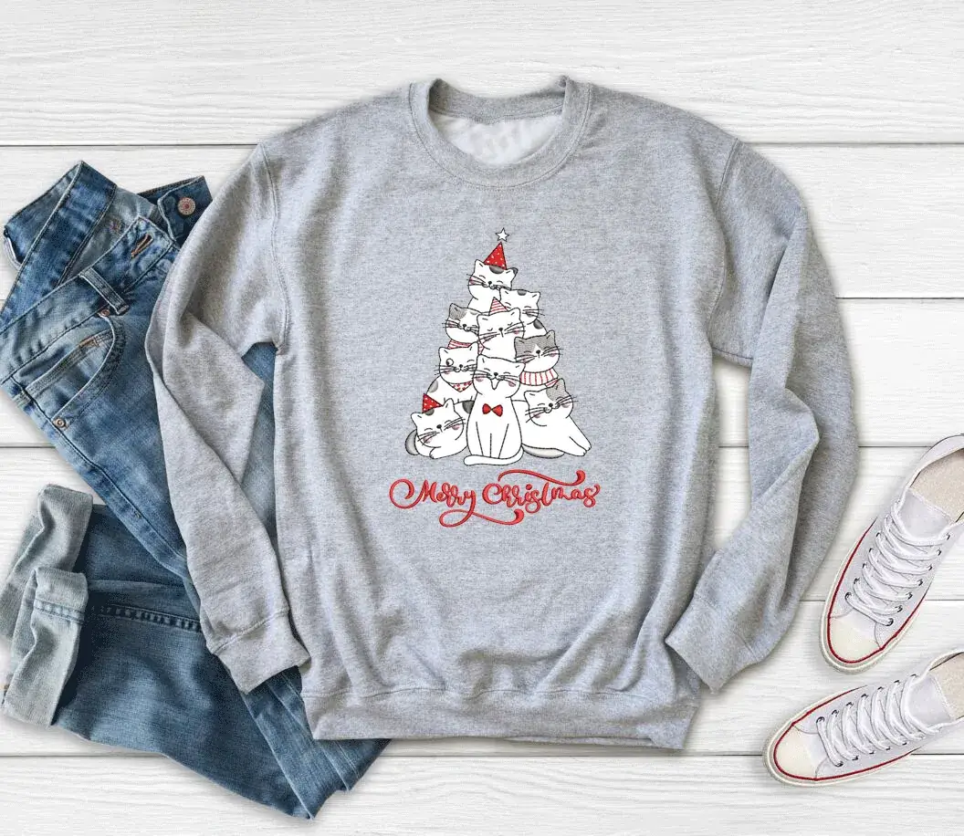 Pink Christmas Tree Printed Sweatshirt Merry Christmas