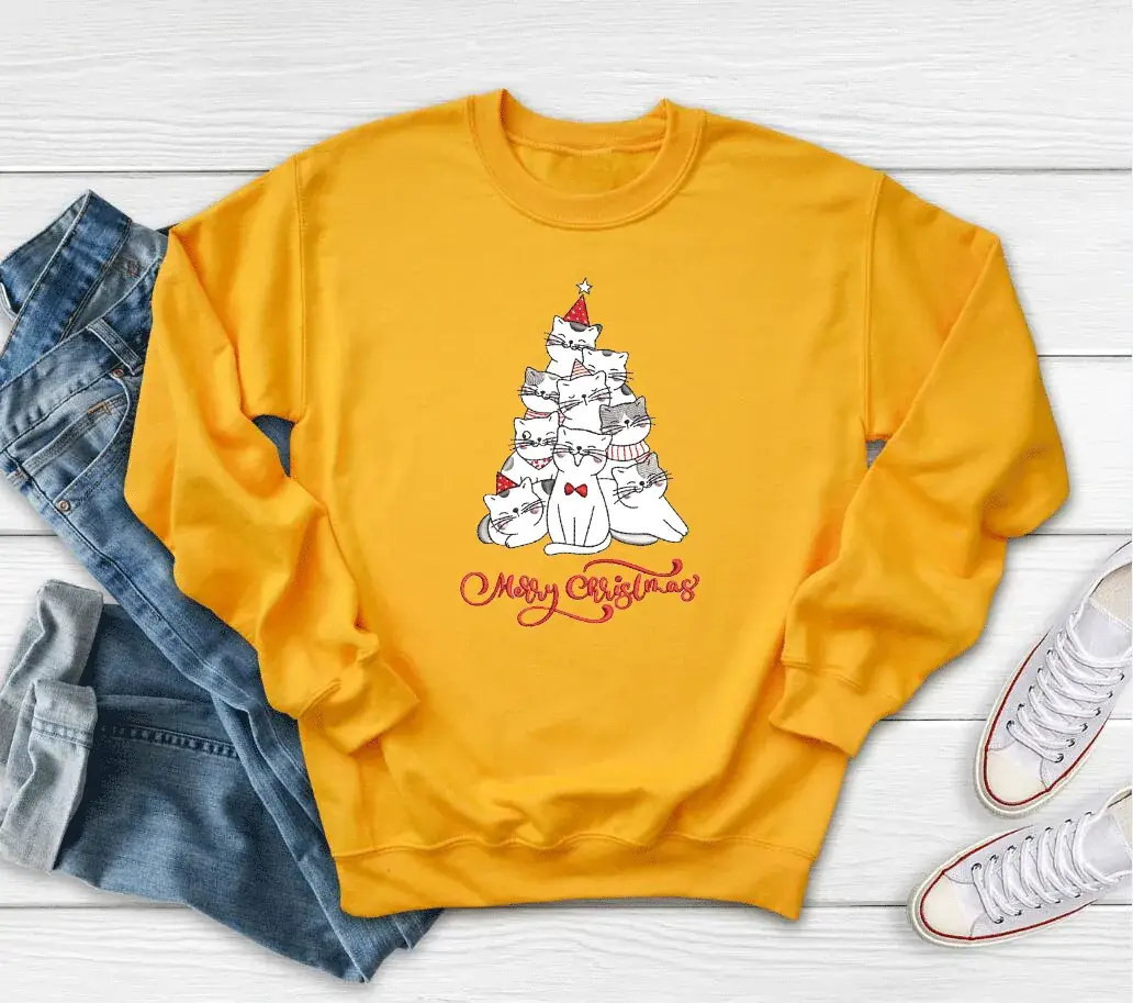 Pink Christmas Tree Printed Sweatshirt Merry Christmas