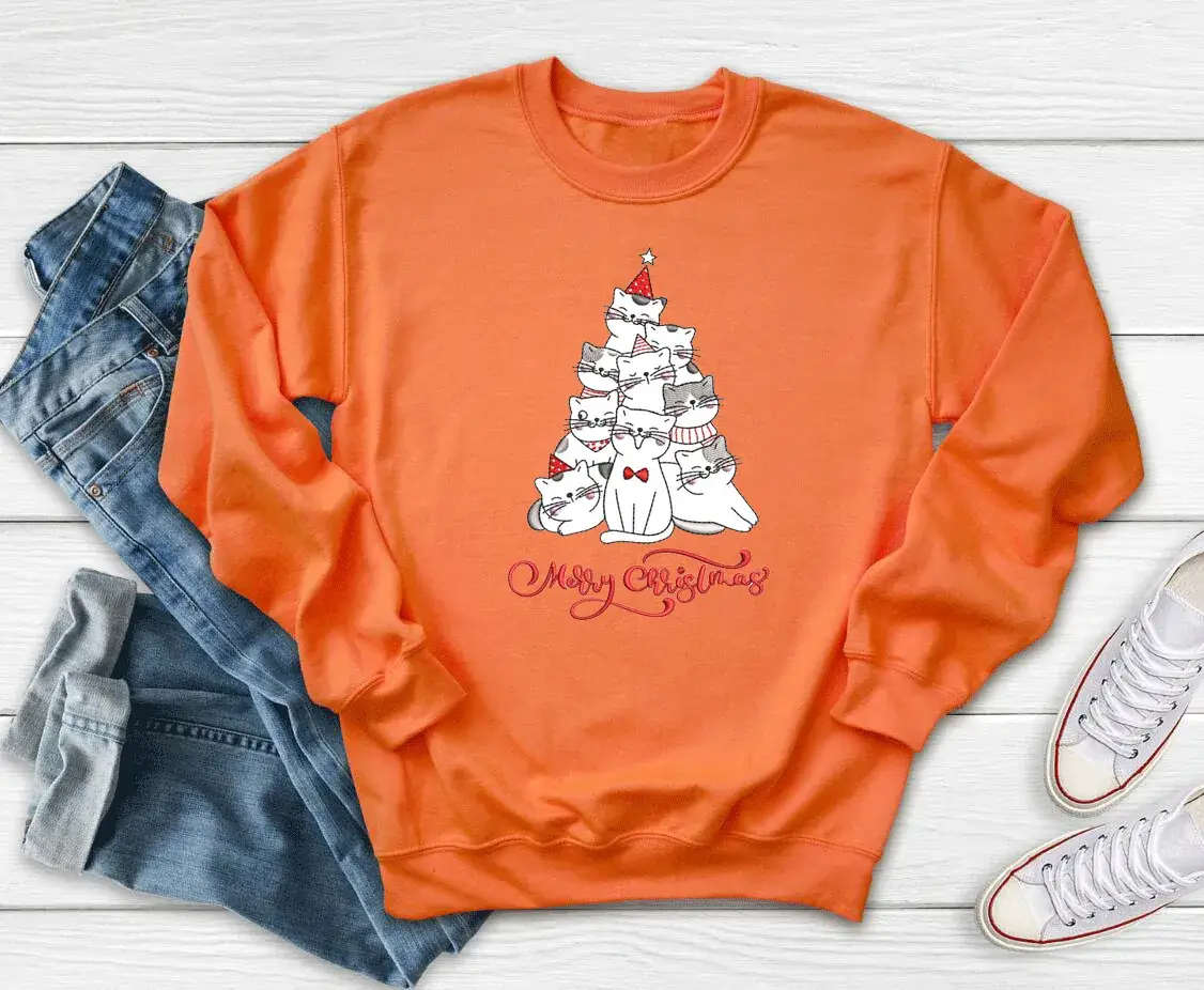 Pink Christmas Tree Printed Sweatshirt Merry Christmas