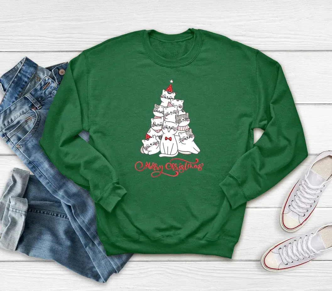 Pink Christmas Tree Printed Sweatshirt Merry Christmas