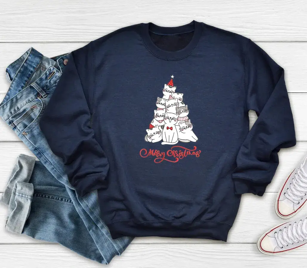Pink Christmas Tree Printed Sweatshirt Merry Christmas