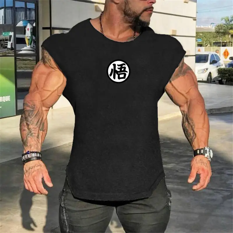 Men Blue Muscle Waistcoat T-Shirt Back View
