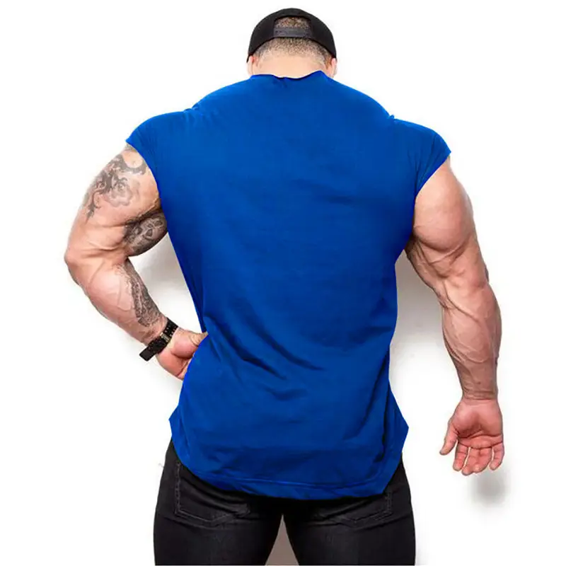 Men Blue Muscle Waistcoat T-Shirt Back View