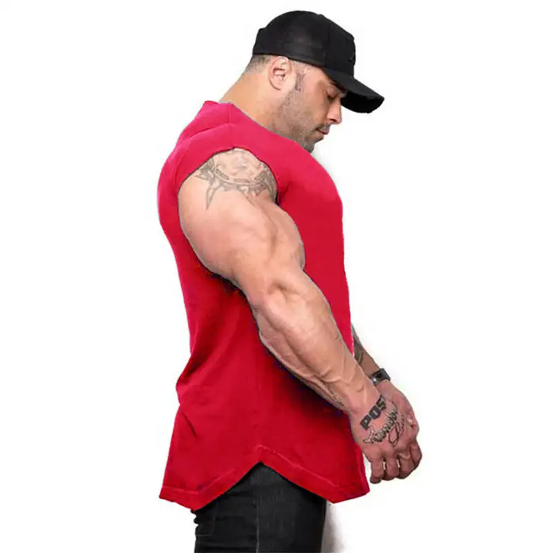 Men Blue Muscle Waistcoat T-Shirt Back View
