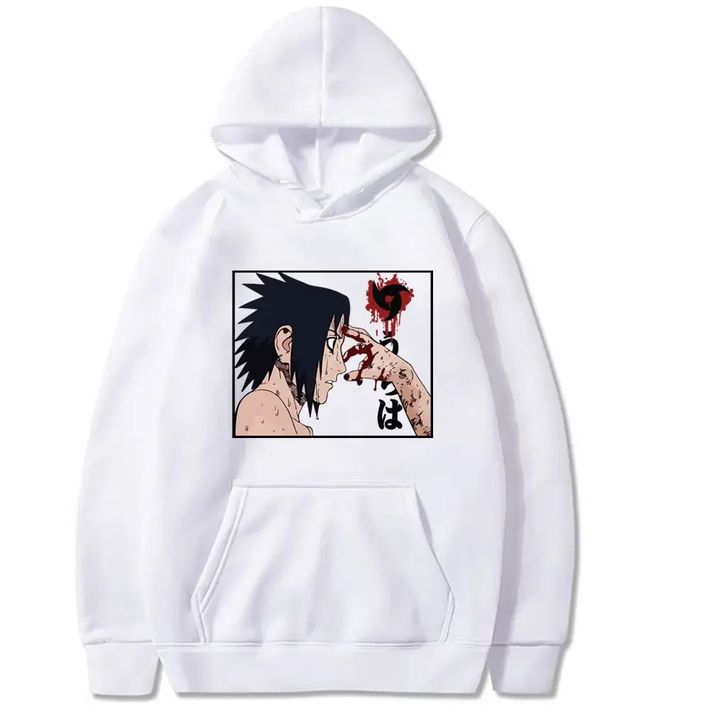 Naruto Sasuke Fleece Hoodie Plus Size White - Image 7