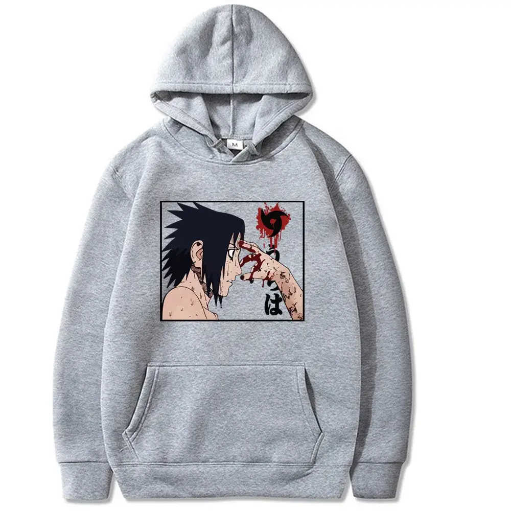 Naruto Sasuke Fleece Hoodie Plus Size White - Image 10