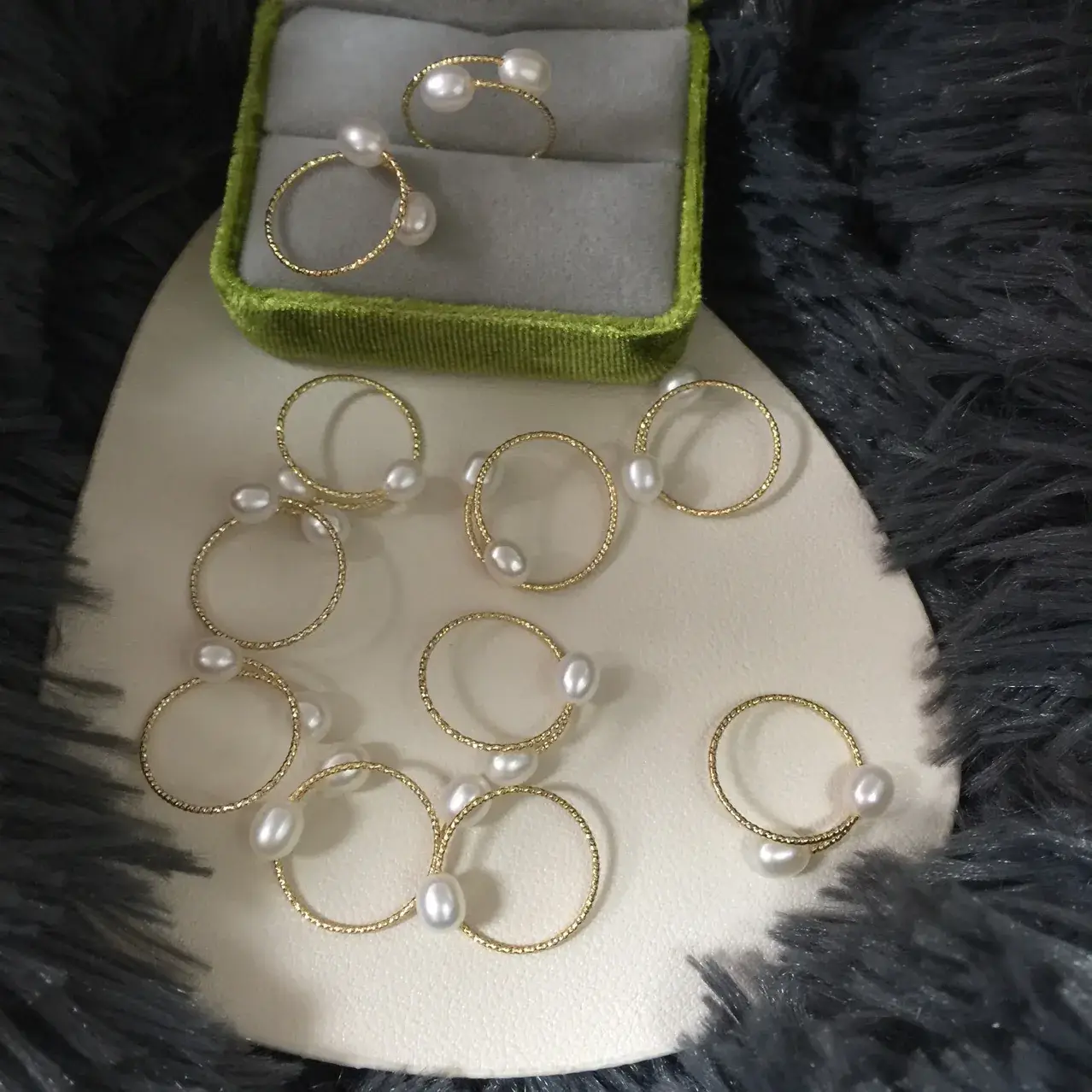 Gold Pearl Double Beads Ring Set for Women — feature 2