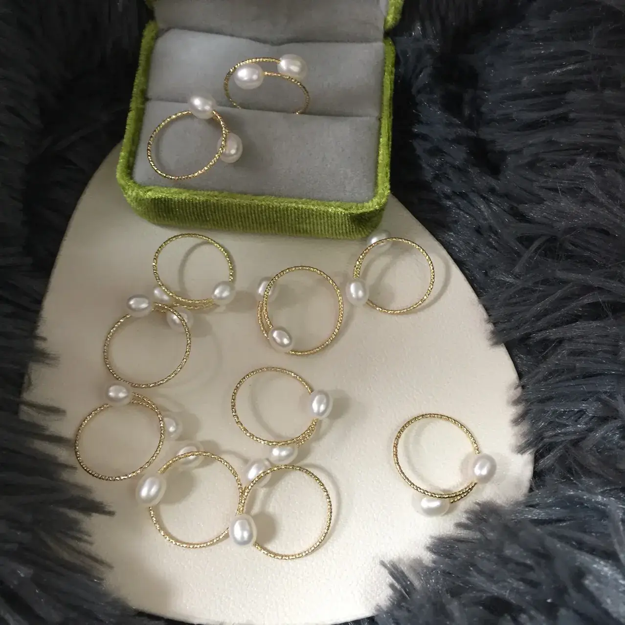 Gold Pearl Double Beads Ring Set for Women — feature 5