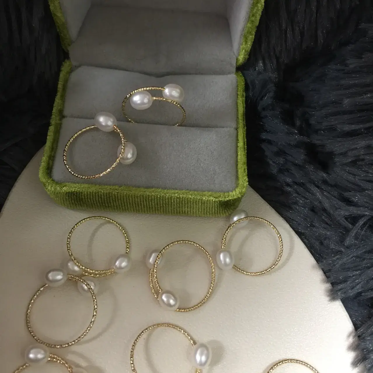 Gold Pearl Double Beads Ring Set for Women — feature 7