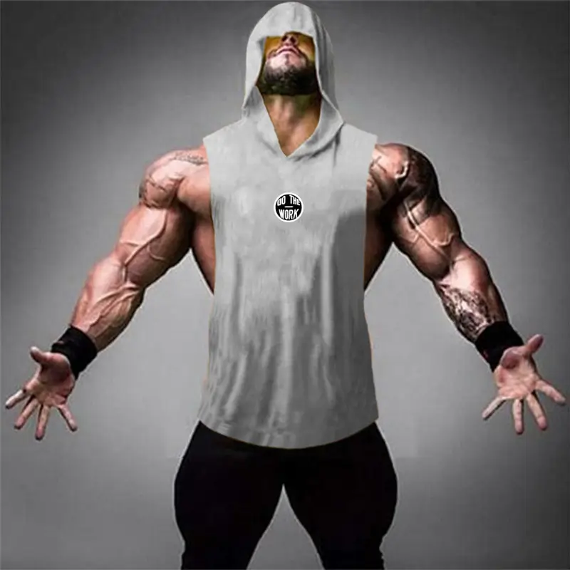 Summer Muscle Sleeveless Hooded Vest Blue Black