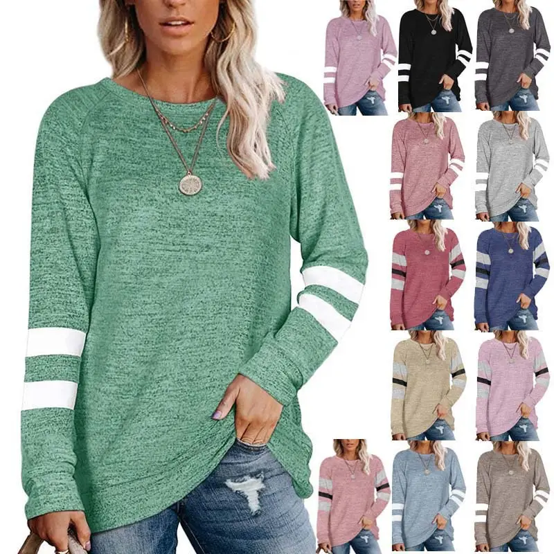 Women Long Sleeve Patchwork T-Shirt Pink Grey Black
