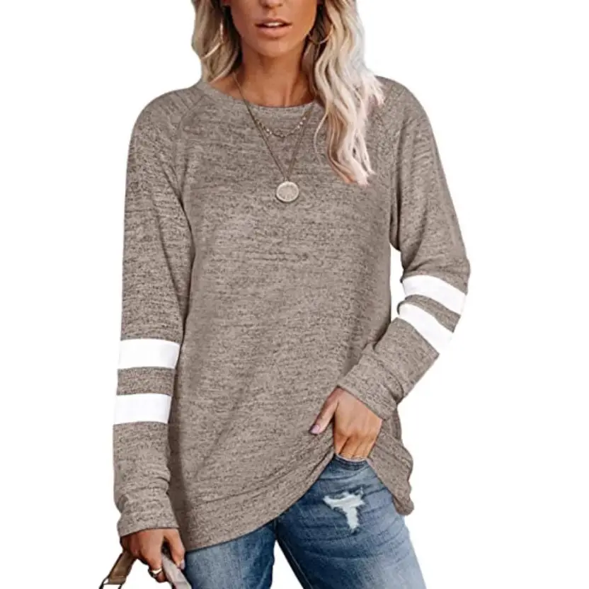 Women Long Sleeve Patchwork T-Shirt Pink Grey Black