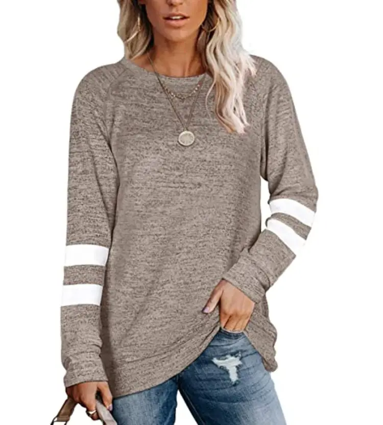 Women Long Sleeve Patchwork T-Shirt Pink Grey Black