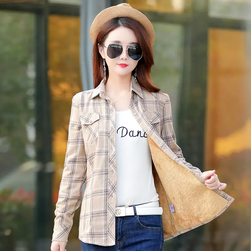 Women's Plaid Fleece Shirt Thick Warm Plus Size - Image 5