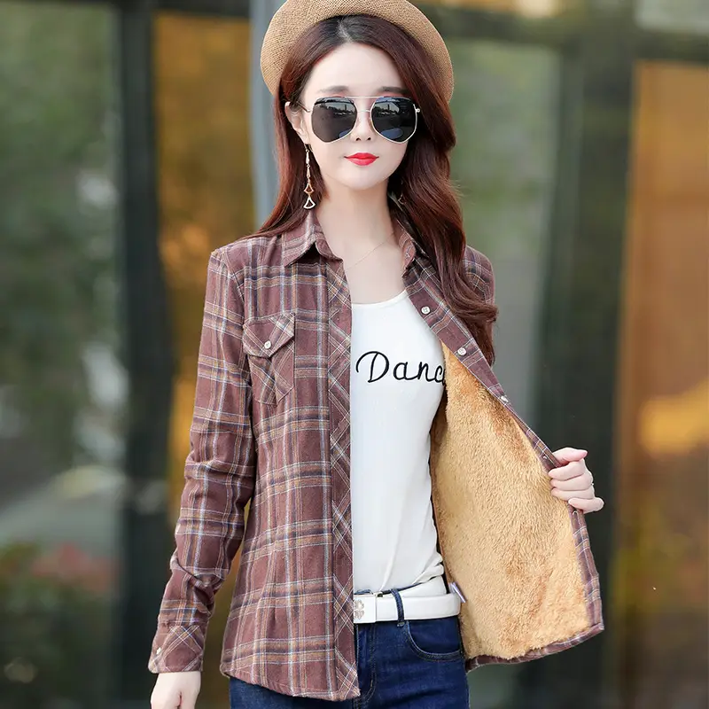 Women's Plaid Fleece Shirt Thick Warm Plus Size - Image 6