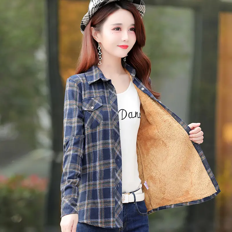 Women's Plaid Fleece Shirt Thick Warm Plus Size - Image 7