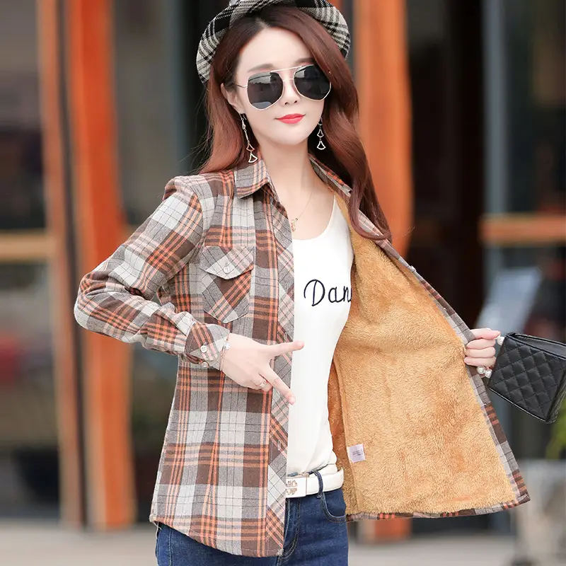 Women's Plaid Fleece Shirt Thick Warm Plus Size - Image 2