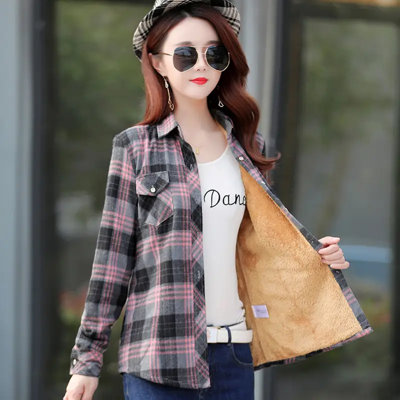 Women's Plaid Fleece Shirt Thick Warm Plus Size - Image 3