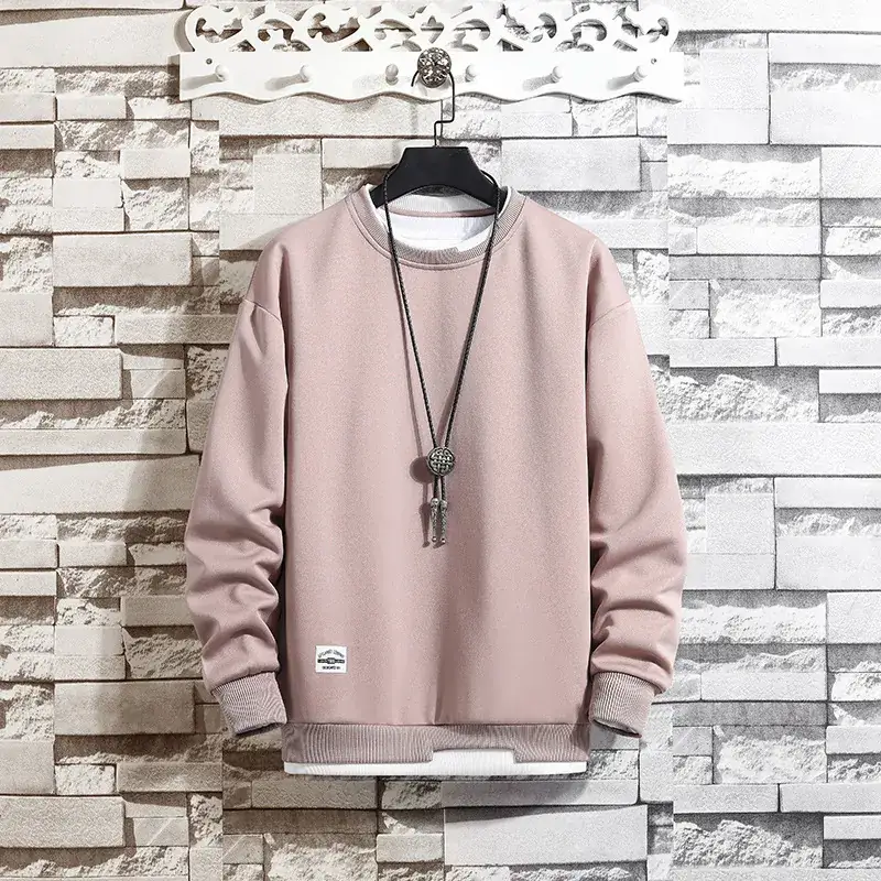 Wei Yi Men's White Loose Crewneck Sweatshirt with Necklace