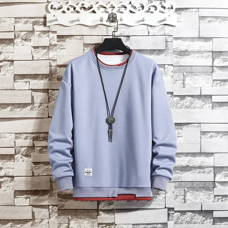 Wei Yi Men's White Loose Crewneck Sweatshirt with Necklace