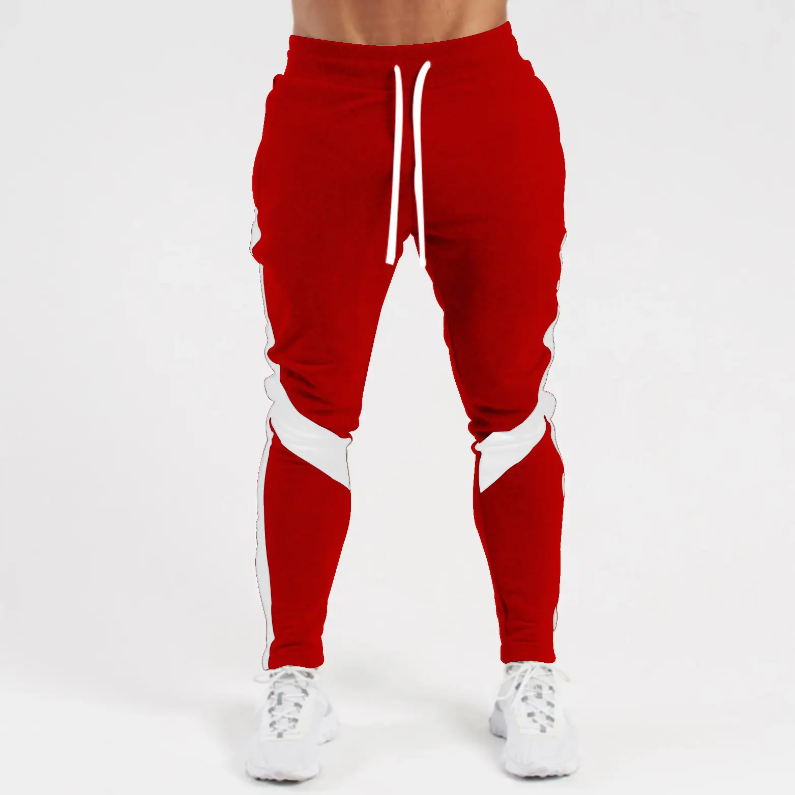 Men's White Slim Fit Fleece Pants with Black Drawstring