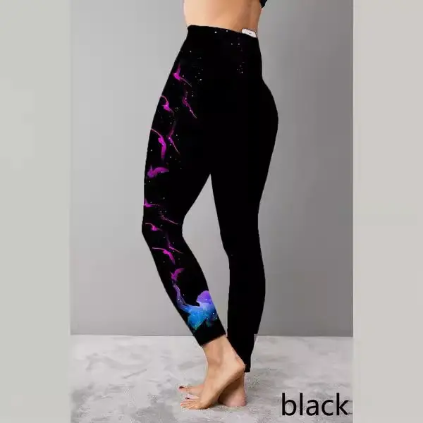 Hot Women Printed Yoga Pants Pink Stretch Black - Image 7