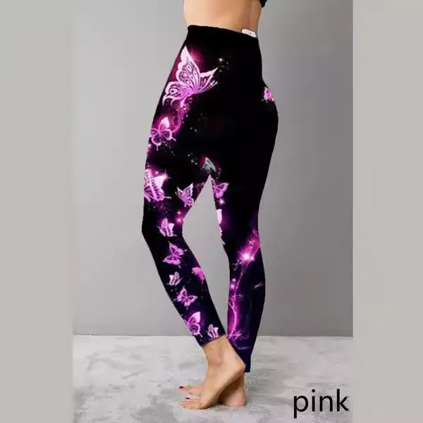 Hot Women Printed Yoga Pants Pink Stretch Black - Image 8
