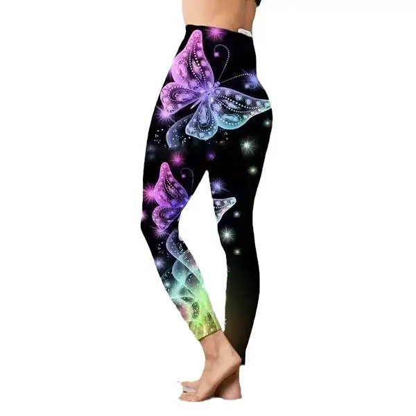 Hot Women Printed Yoga Pants Pink Stretch Black - Image 9