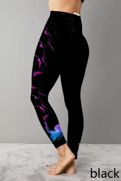 Hot Women Printed Yoga Pants Pink Stretch Black — feature 4