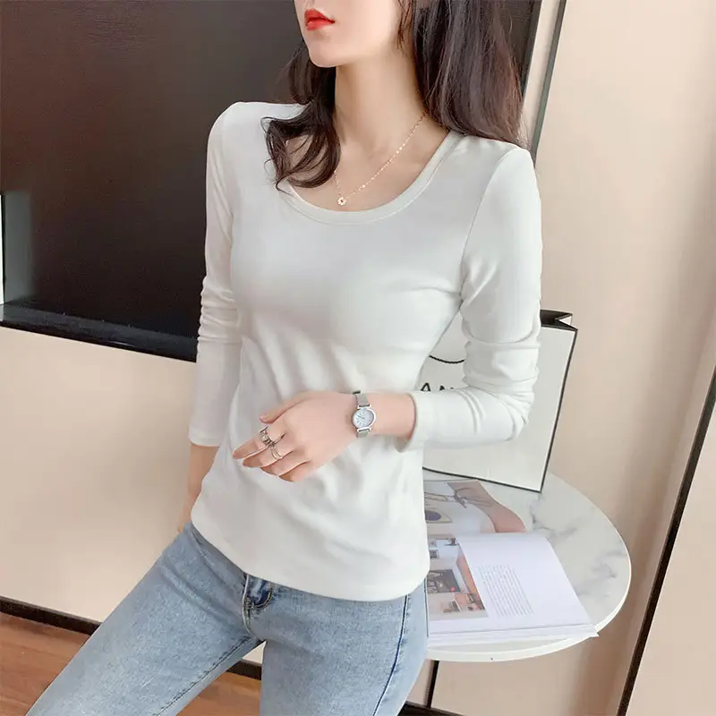 Women Grey Fleece Long Sleeve Shirt Round Neck - Image 5