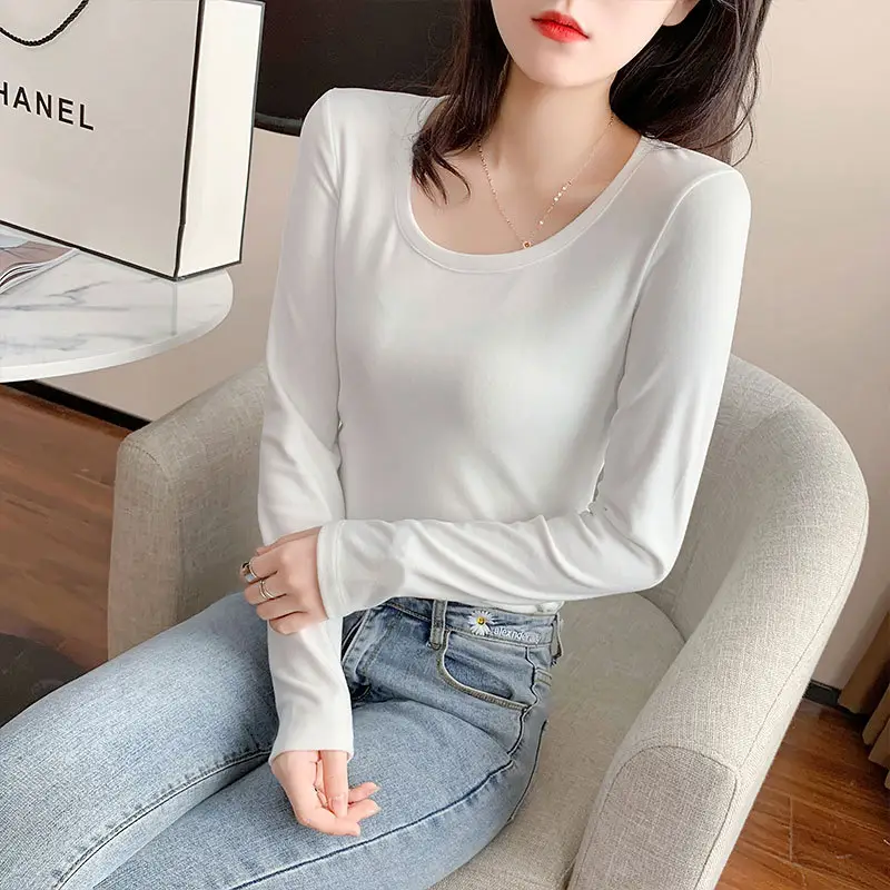 Women Grey Fleece Long Sleeve Shirt Round Neck - Image 7