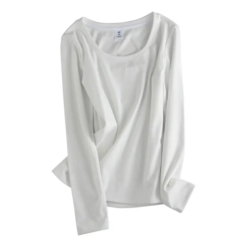 Women Grey Fleece Long Sleeve Shirt Round Neck - Image 2