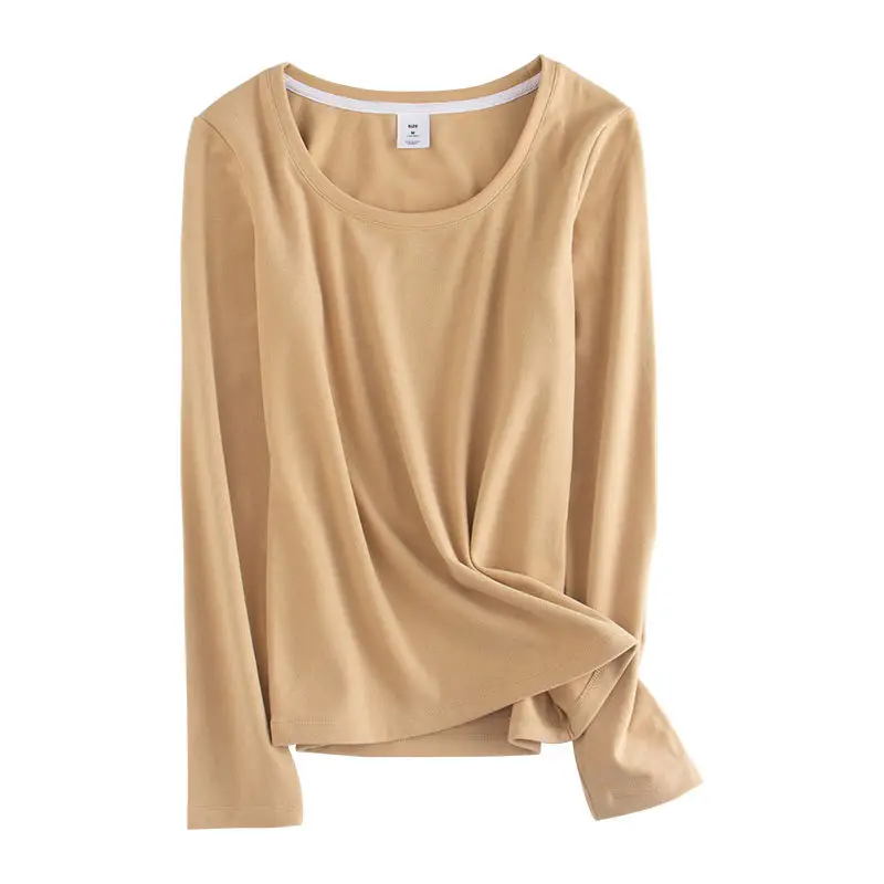 Women Grey Fleece Long Sleeve Shirt Round Neck - Image 4