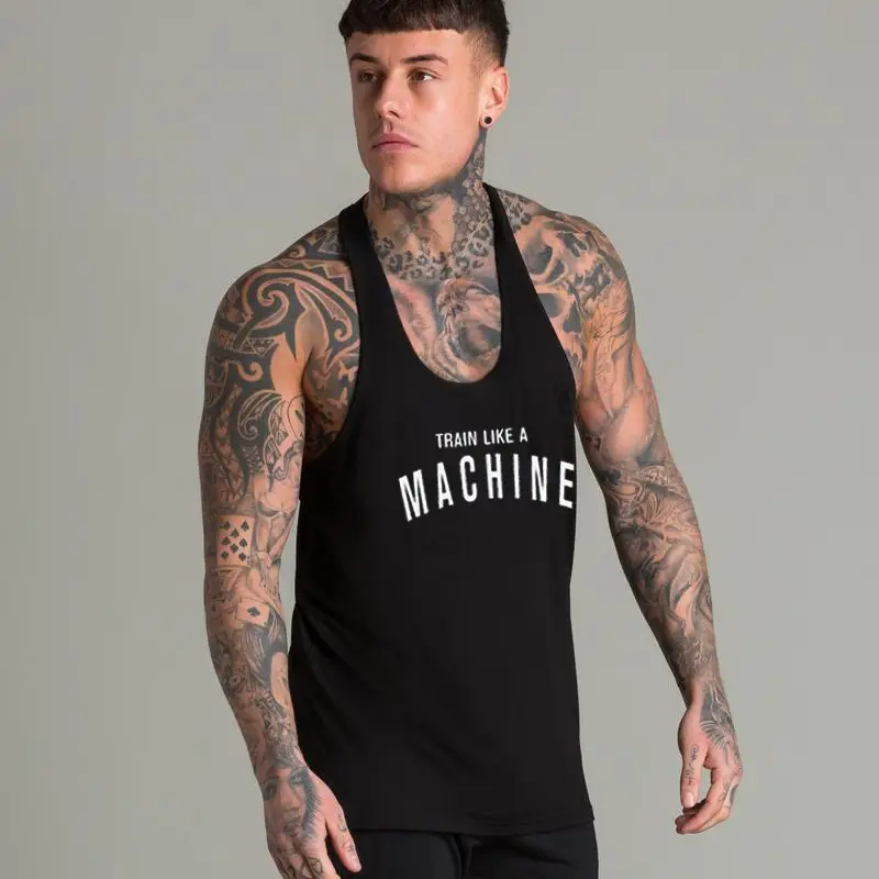 Men's White Sleeveless Gym Vest I-Back Running Training