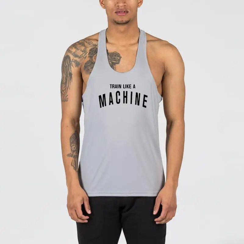 Men's White Sleeveless Gym Vest I-Back Running Training