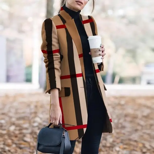 Women Printed Collar Woolen Coat Fall Winter European American Fashion - Image 12